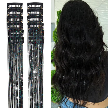 6Pcs Hair Tinsel Clip in 23.6Inch Glitter Synthetic Tinsel Hair Clip in Hair Tinsel Kit Heat Resistant Shiny Sparkle Fairy Hair